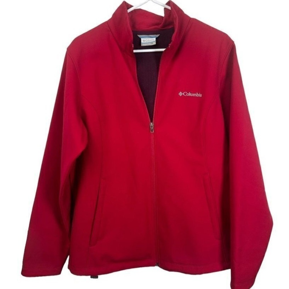 Columbia Womens Red Full Zip Softshell Fleece Lined Jacket Size Large RN‎ 69724